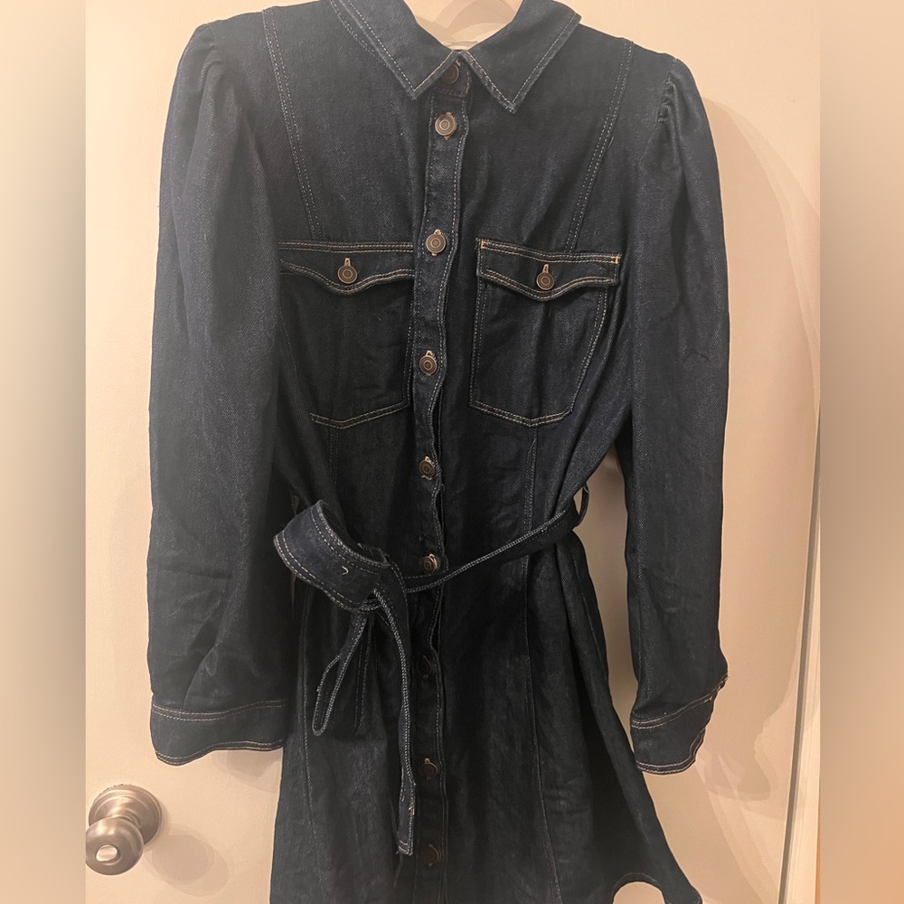 H&M Dark Denim Button-Front Shirt Dress with Belt